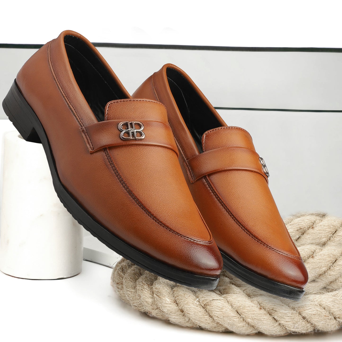 Dusk N Dazzling Tan Loafer Shoes For Men