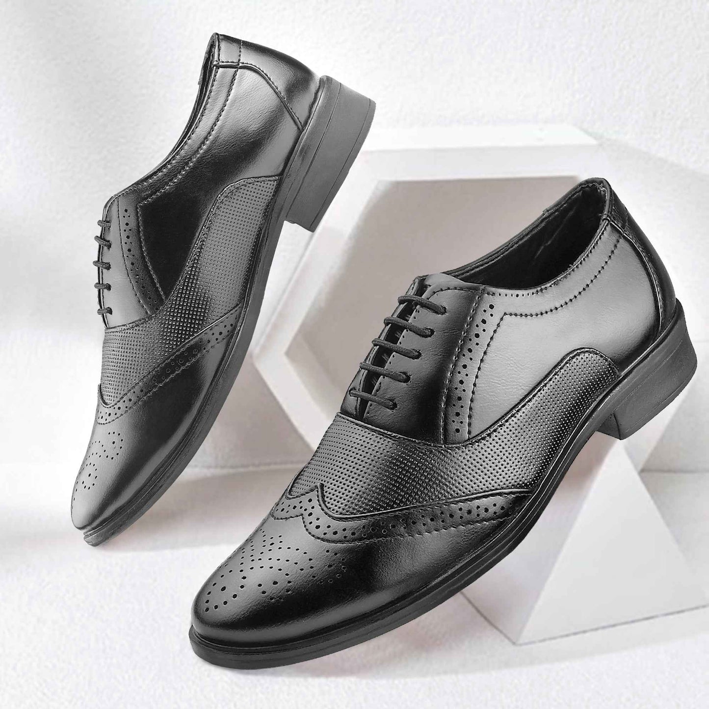 Dusk N Dazzling Black Brogue Shoes For Men