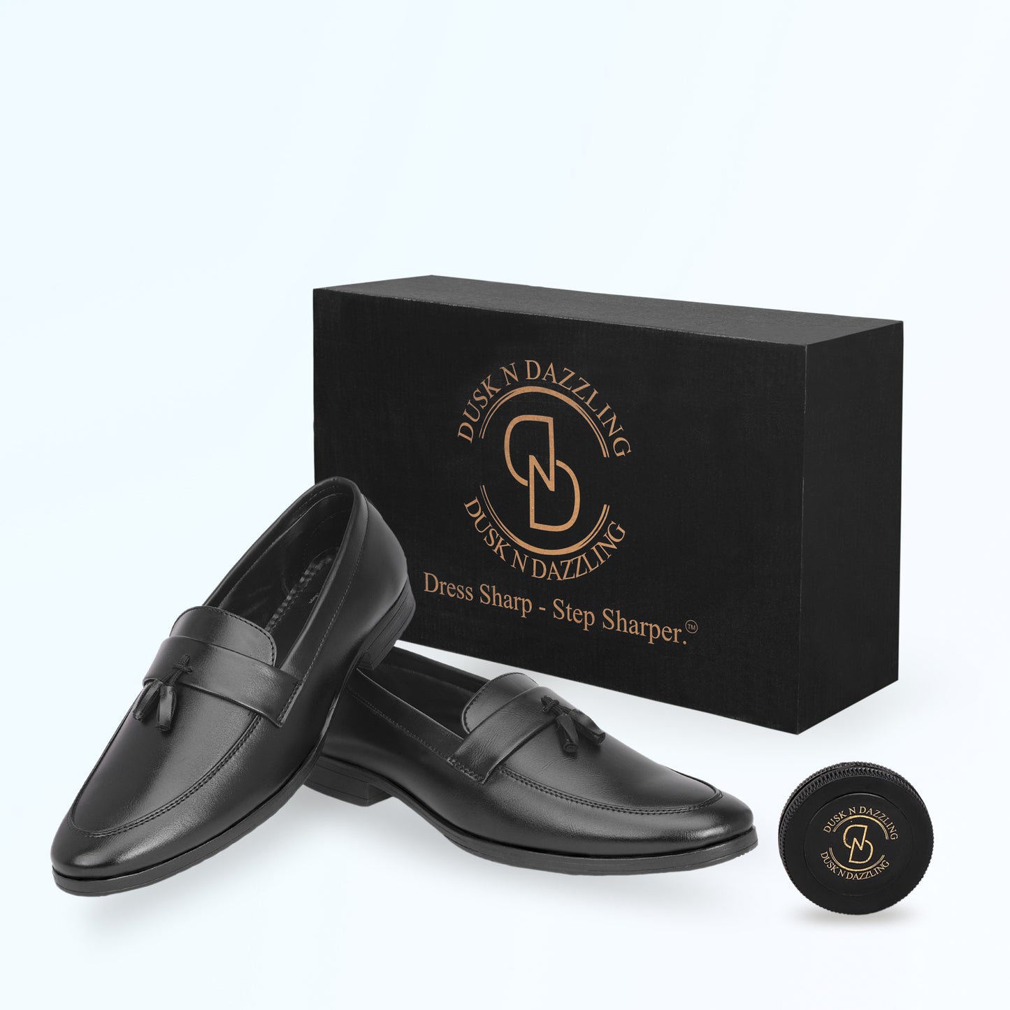 Dusk N Dazzling Black Tassel Loafers For Men