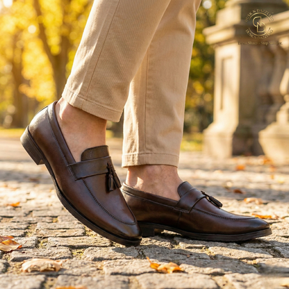 Dusk N Dazzling Brown Tassel Loafers For Men