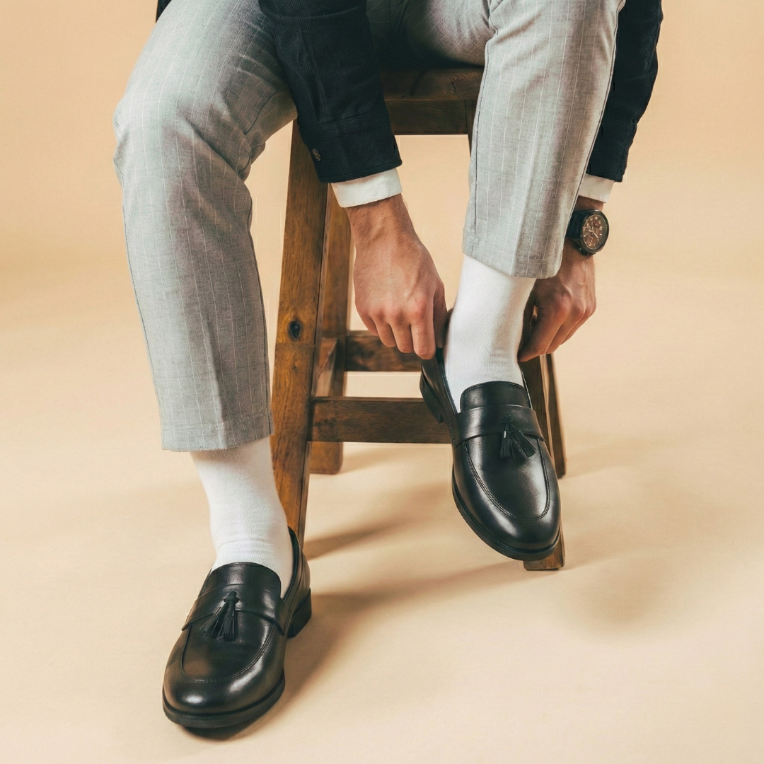 Dusk N Dazzling Black Tassel Loafers For Men