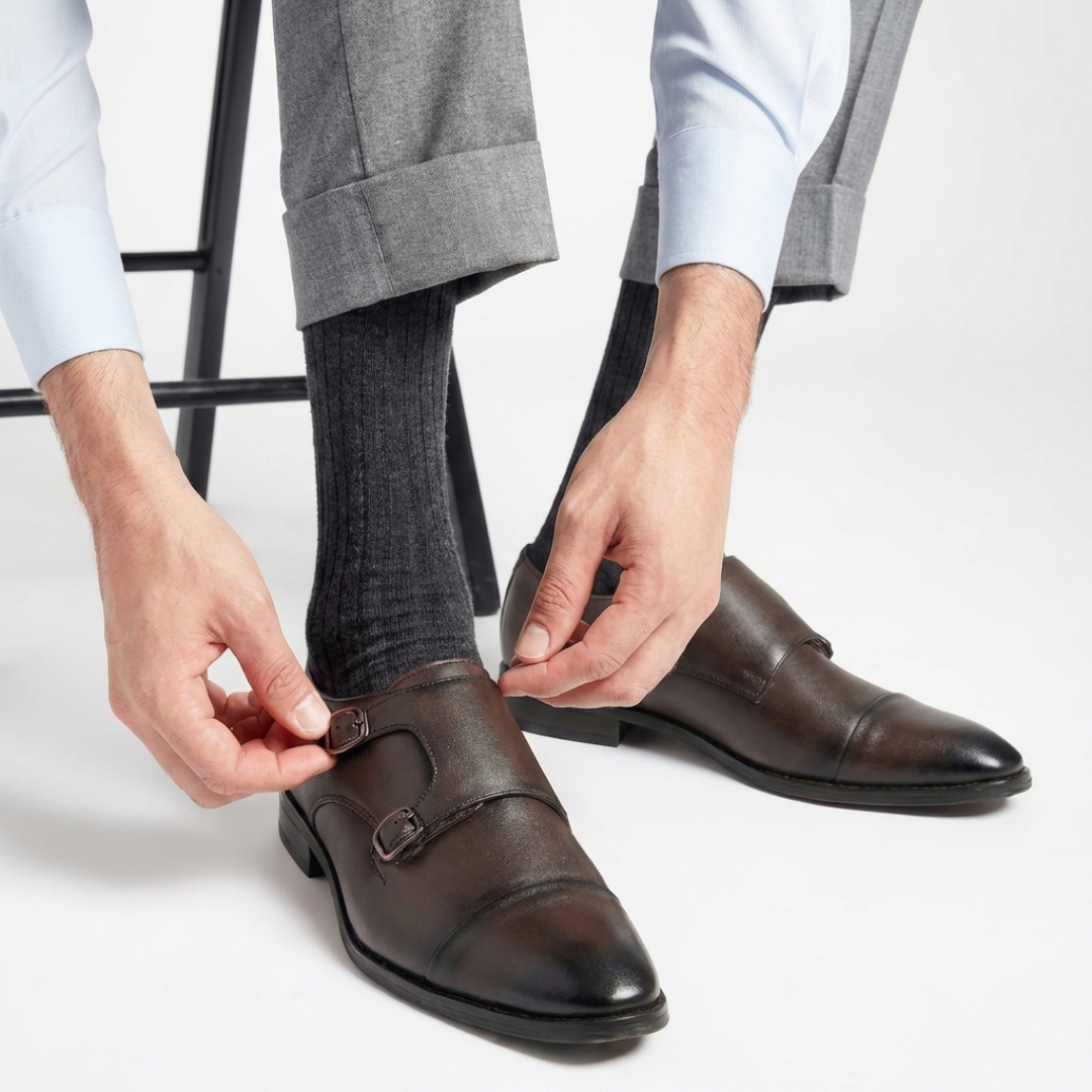 Dusk N Dazzling Brown Double Strap Monk Shoes For Men - Stylish & Elegant Footwear