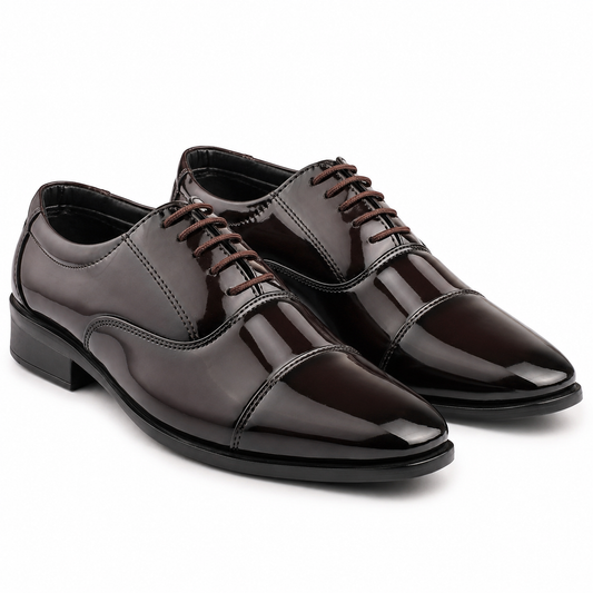 Dusk N Dazzling Brown Formal Lace-Up Shoes For Men - Stitched Oxford Style