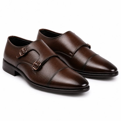 Dusk N Dazzling Brown Double Strap Monk Shoes For Men - Stylish & Elegant Footwear