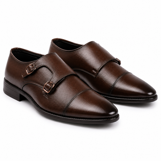 Dusk N Dazzling Brown Double Strap Monk Shoes For Men - Stylish & Elegant Footwear