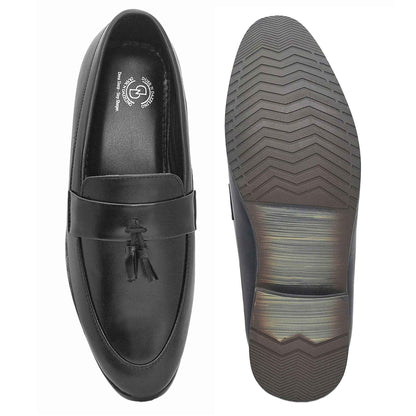 Dusk N Dazzling Black Tassel Loafers For Men
