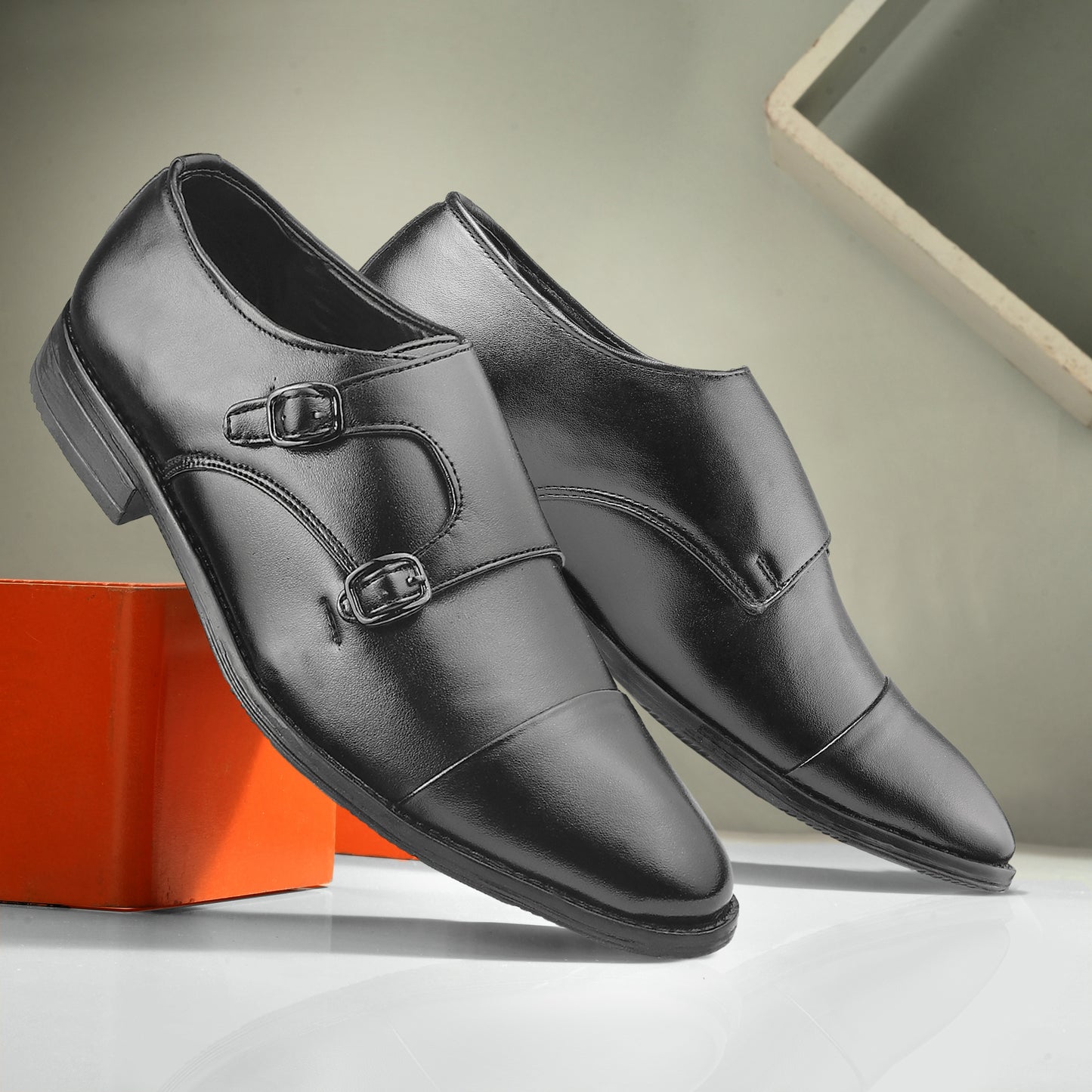 Dusk N Dazzling Black Double Strap Monk Shoes  For Men