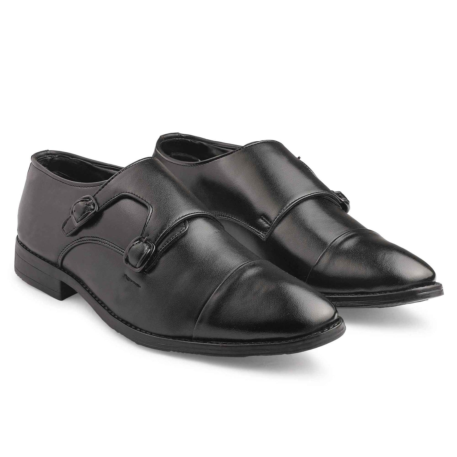 Dusk N Dazzling Black Double Strap Monk Shoes For Men - Stylish Footwear for Every Occasion