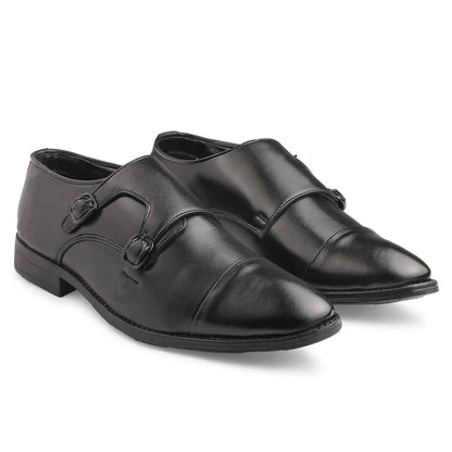 Dusk N Dazzling Black Double Strap Monk Shoes For Men - Stylish Footwear for Every Occasion