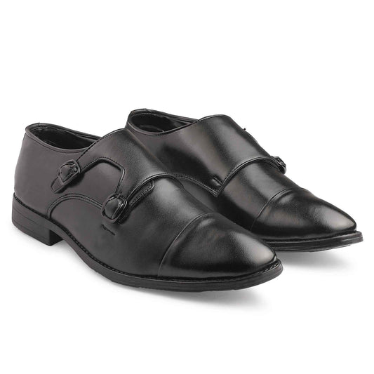 Dusk N Dazzling Black Double Strap Monk Shoes For Men - Stylish Footwear for Every Occasion