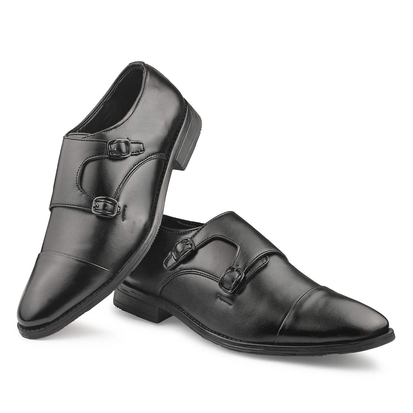 Dusk N Dazzling Black Double Strap Monk Shoes  For Men