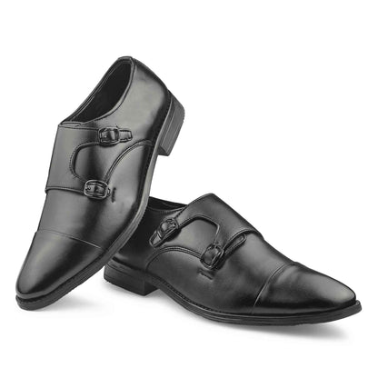 Dusk N Dazzling Black Double Strap Monk Shoes For Men - Stylish Footwear for Every Occasion