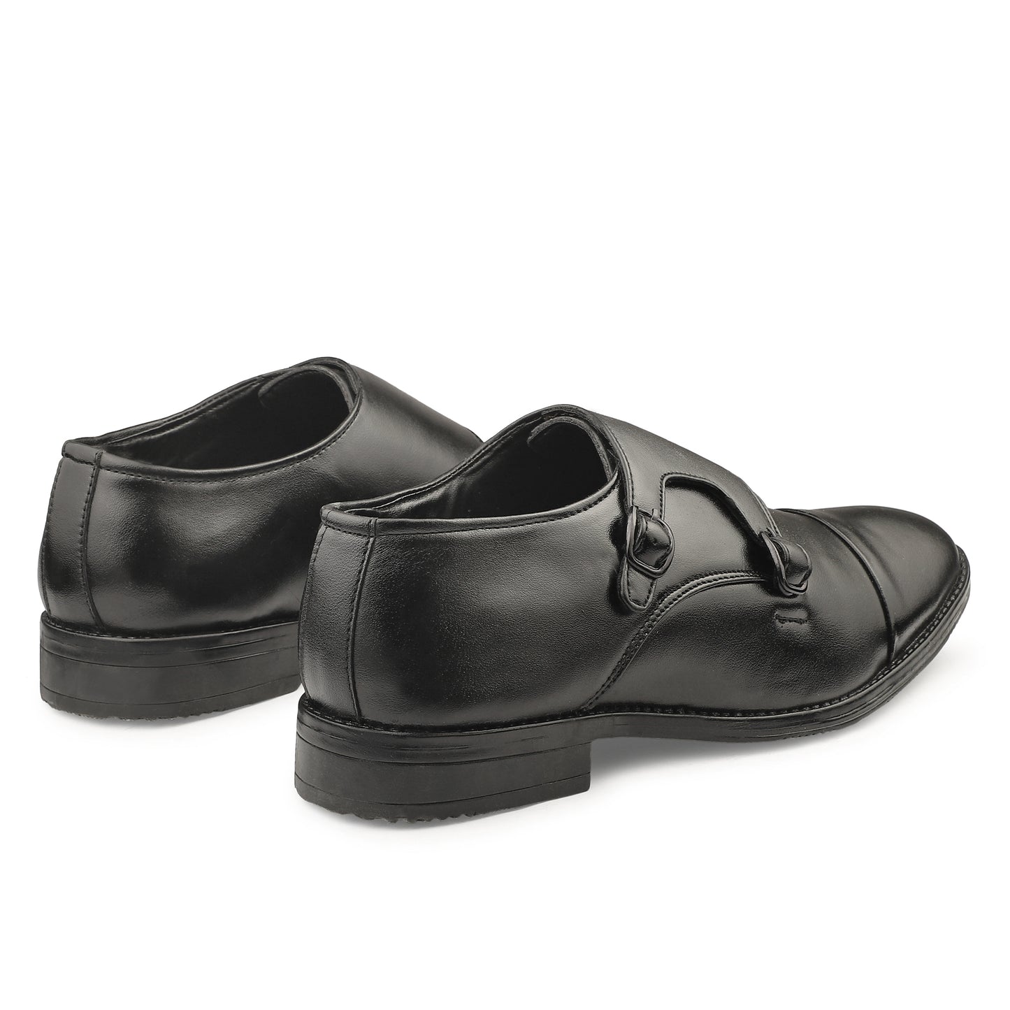 Dusk N Dazzling Black Double Strap Monk Shoes  For Men