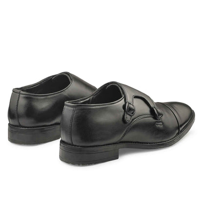 Dusk N Dazzling Black Double Strap Monk Shoes For Men - Stylish Footwear for Every Occasion