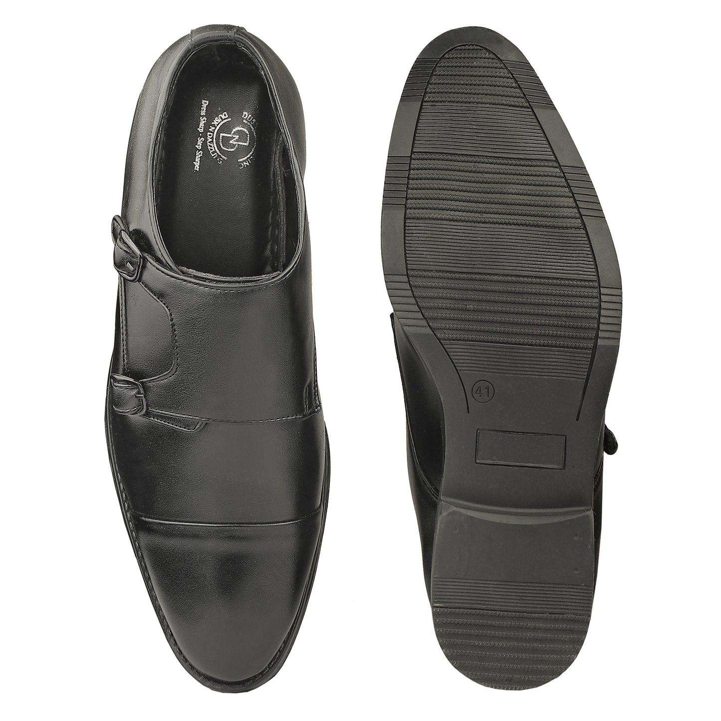 Dusk N Dazzling Black Double Strap Monk Shoes  For Men