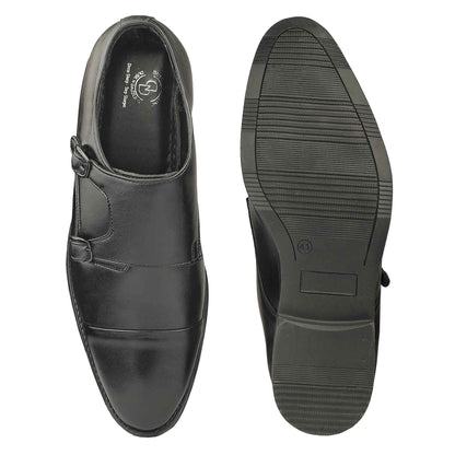 Dusk N Dazzling Black Double Strap Monk Shoes For Men - Stylish Footwear for Every Occasion