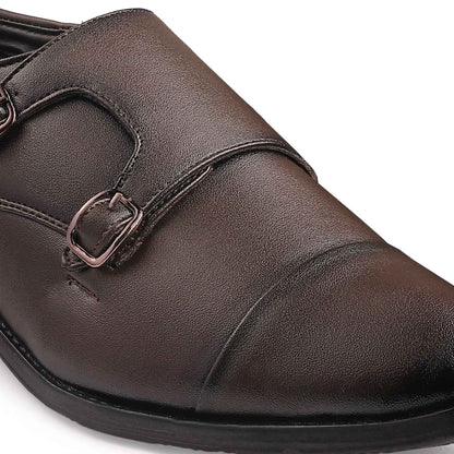 Dusk N Dazzling Brown Double Strap Monk Shoes For Men - Stylish & Elegant Footwear