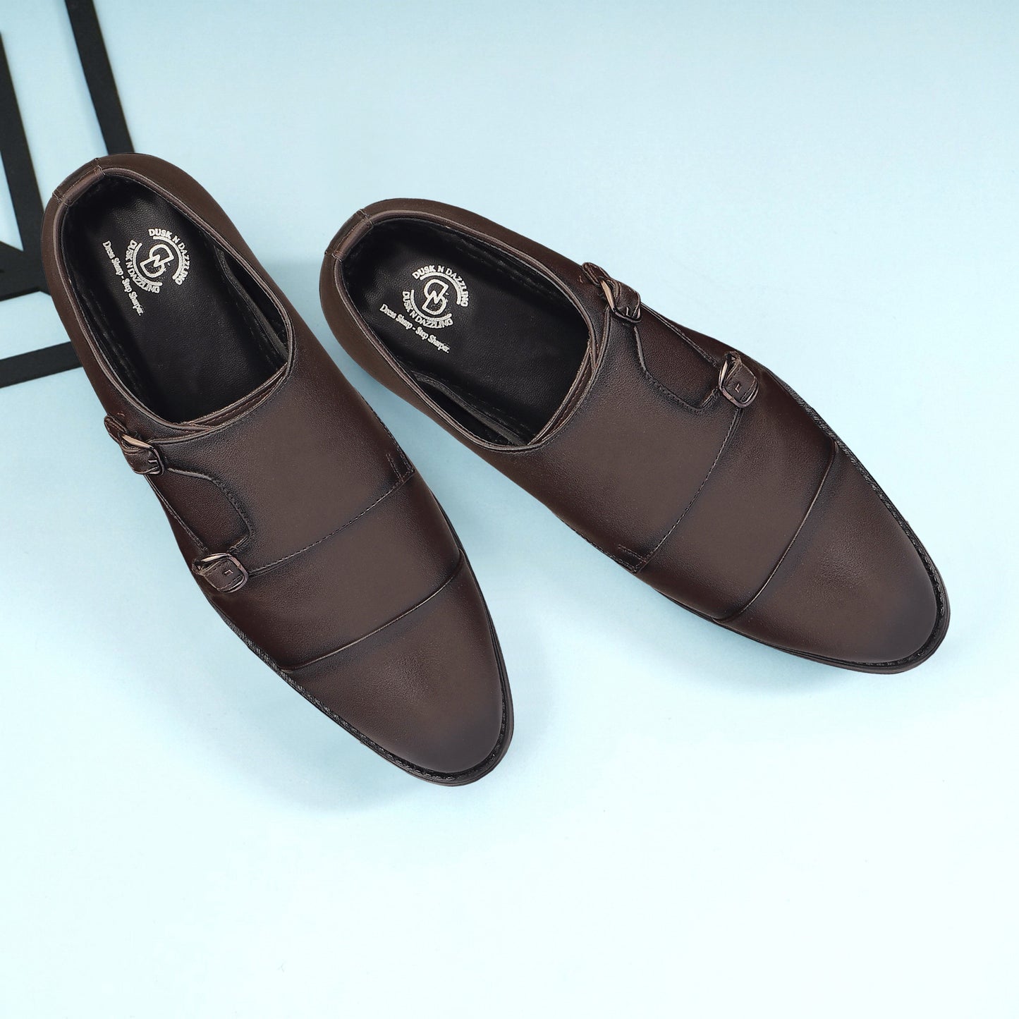 Dusk N Dazzling Brown Double Strap Monk Shoes  For Men