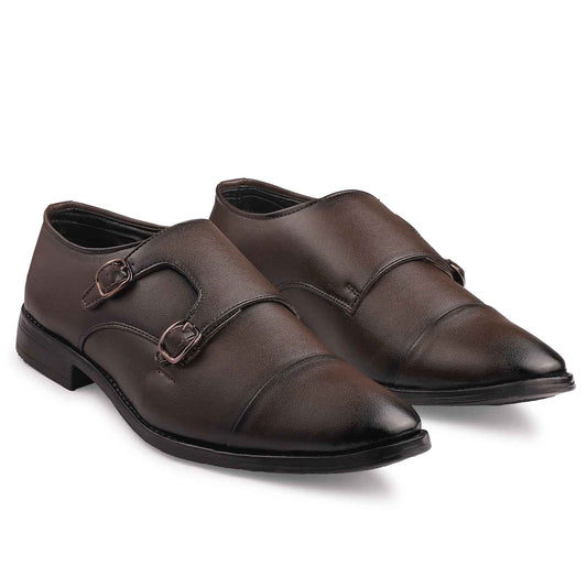Dusk N Dazzling Brown Double Strap Monk Shoes For Men - Stylish & Elegant Footwear