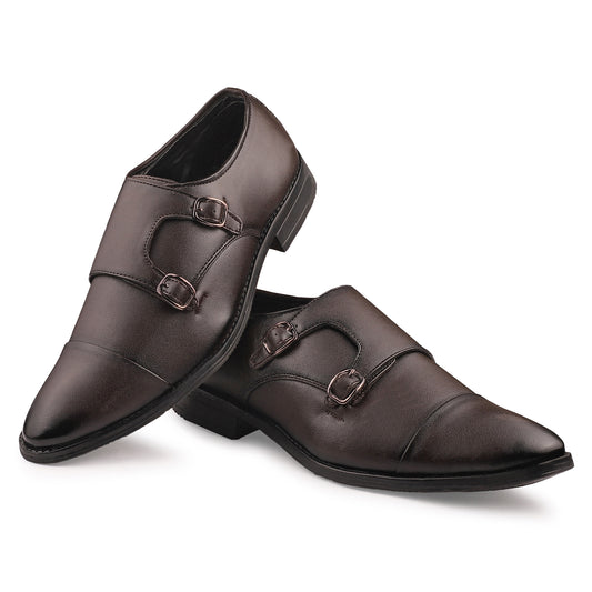 Dusk N Dazzling Brown Double Strap Monk Shoes  For Men