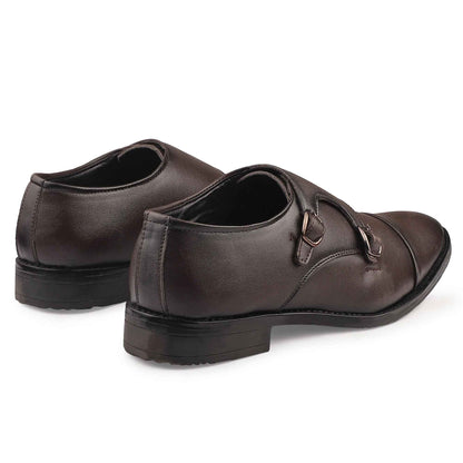 Dusk N Dazzling Brown Double Strap Monk Shoes For Men - Stylish & Elegant Footwear