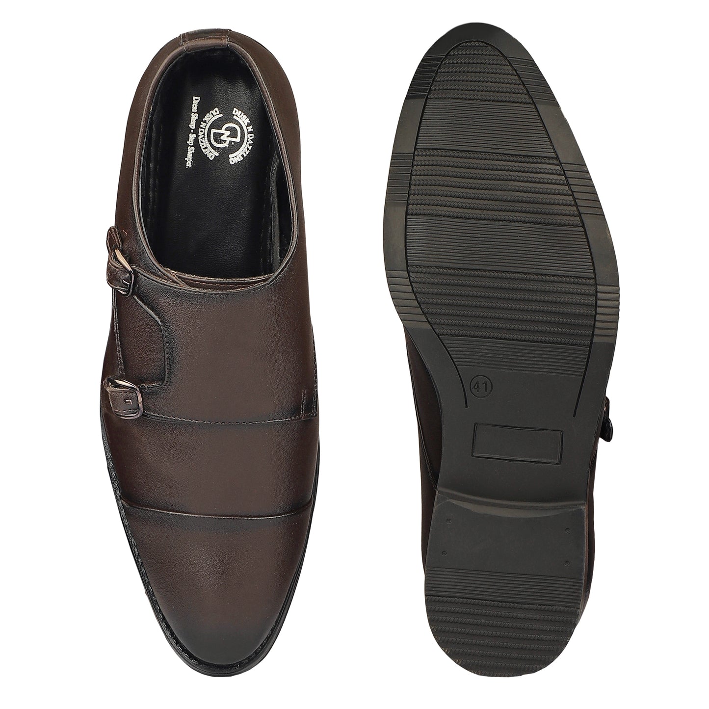 Dusk N Dazzling Brown Double Strap Monk Shoes  For Men