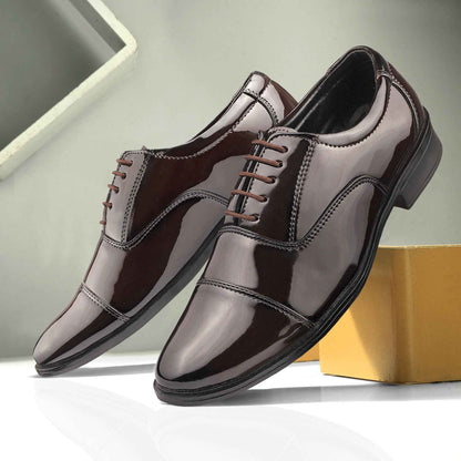Dusk N Dazzling Brown Formal Lace-Up Shoes For Men - Stitched Oxford Style