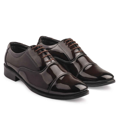 Dusk N Dazzling Brown Formal Lace-Up Shoes For Men - Stitched Oxford Style