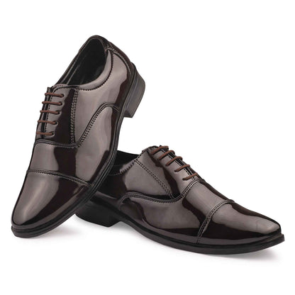 Dusk N Dazzling Brown Formal Lace-Up Shoes For Men - Stitched Oxford Style