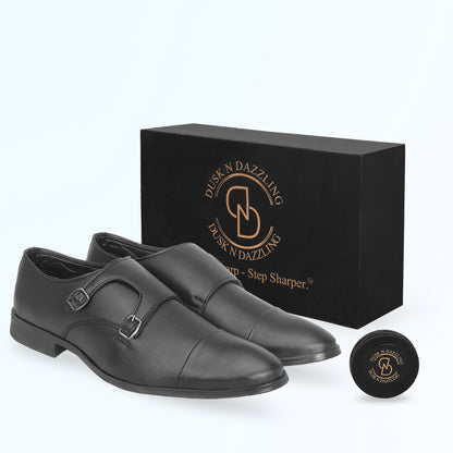 Dusk N Dazzling Black Double Strap Monk Shoes For Men - Stylish Footwear for Every Occasion