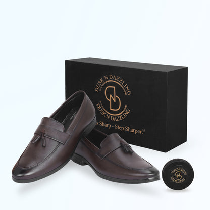 Dusk N Dazzling Brown Tassel Loafers For Men