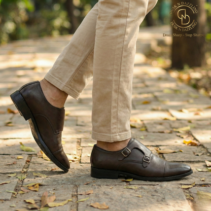 Dusk N Dazzling Brown Double Strap Monk Shoes For Men - Stylish & Elegant Footwear