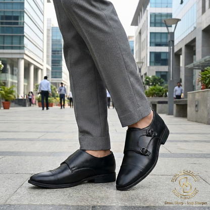 Dusk N Dazzling Black Double Strap Monk Shoes For Men - Stylish Footwear for Every Occasion