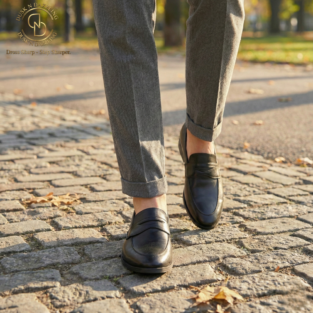 Dusk N Dazzling Black Penny Loafer For Men - Stylish Comfort Footwear
