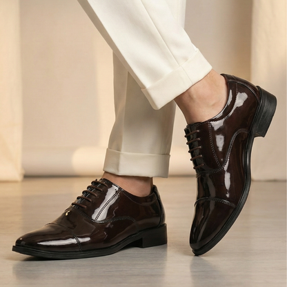 Dusk N Dazzling Brown Formal Lace-Up Shoes For Men - Stitched Oxford Style